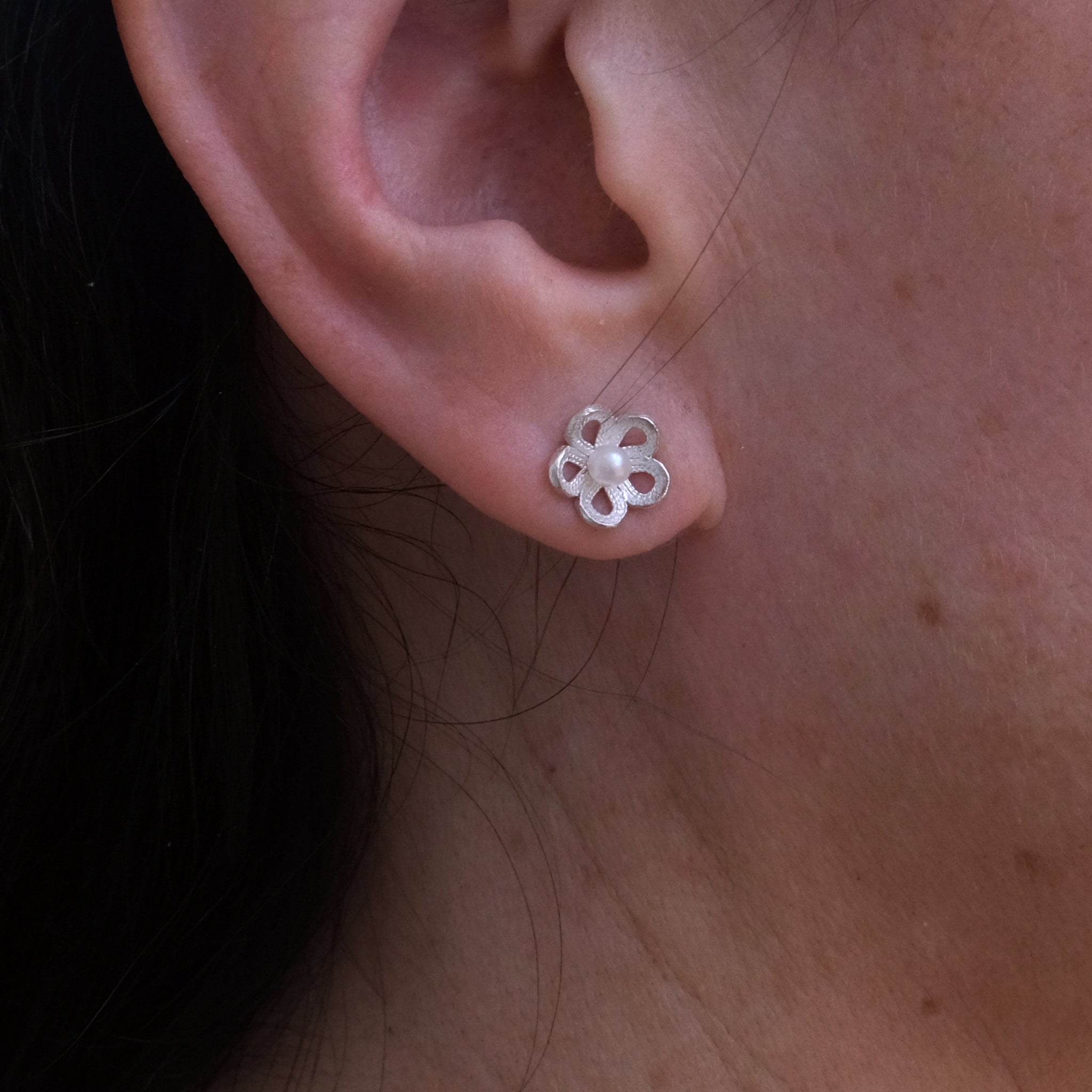 Pearl and Recycled Silver Filigree Ear Studs